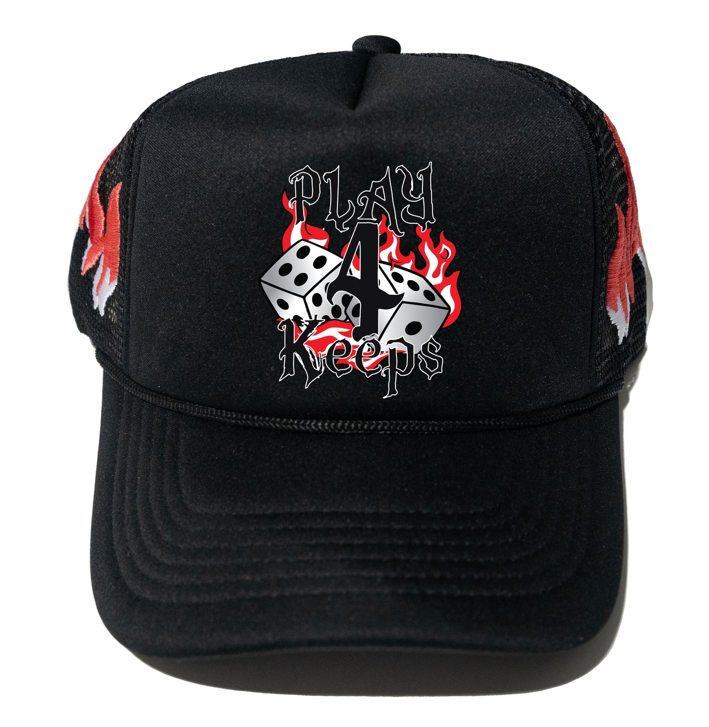 Play 4 Keeps Red Flame Embroidered Foam Trucker Snapback
