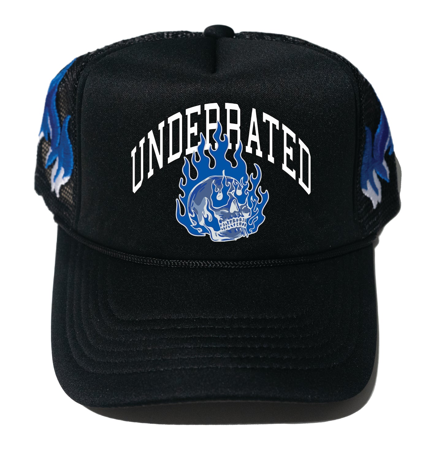 Underrated Blue Flame Embroidered Foam Trucker Snapback