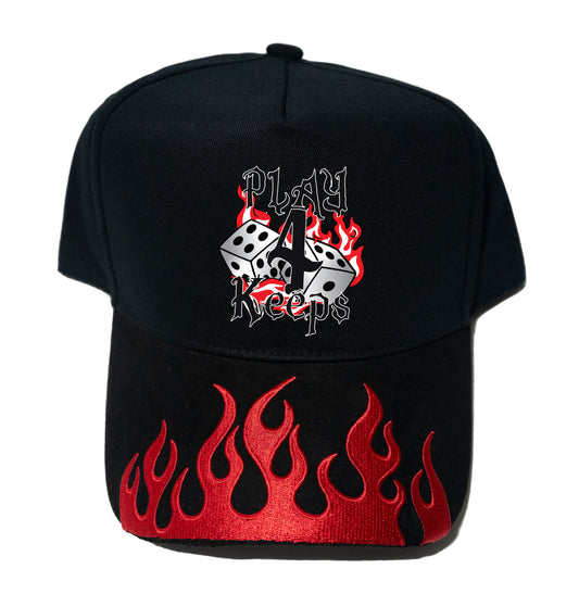 Play 4 Keeps Red Flame Suede Brim Embroidered Snapback