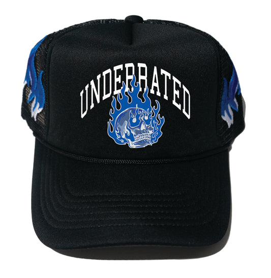 Underrated Blue Flame Embroidered Foam Trucker Snapback